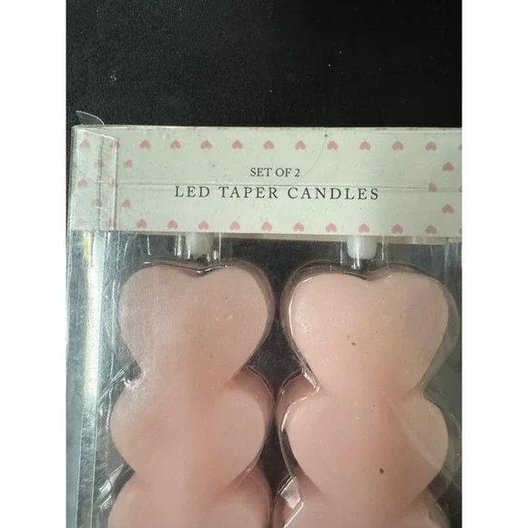 Set of 2 Pink Heart LED Taper Candles Flameless Battery Operated 10 Inch Pink - Picture 2 of 6